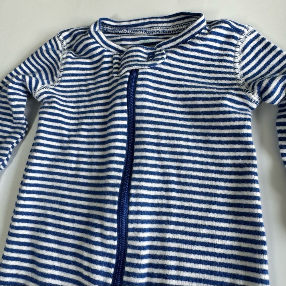 Bundle of Primary Footie Pajamas Size 0-3 Months Zipper Blue Stripes 100% Cotton - Picture 8 of 11